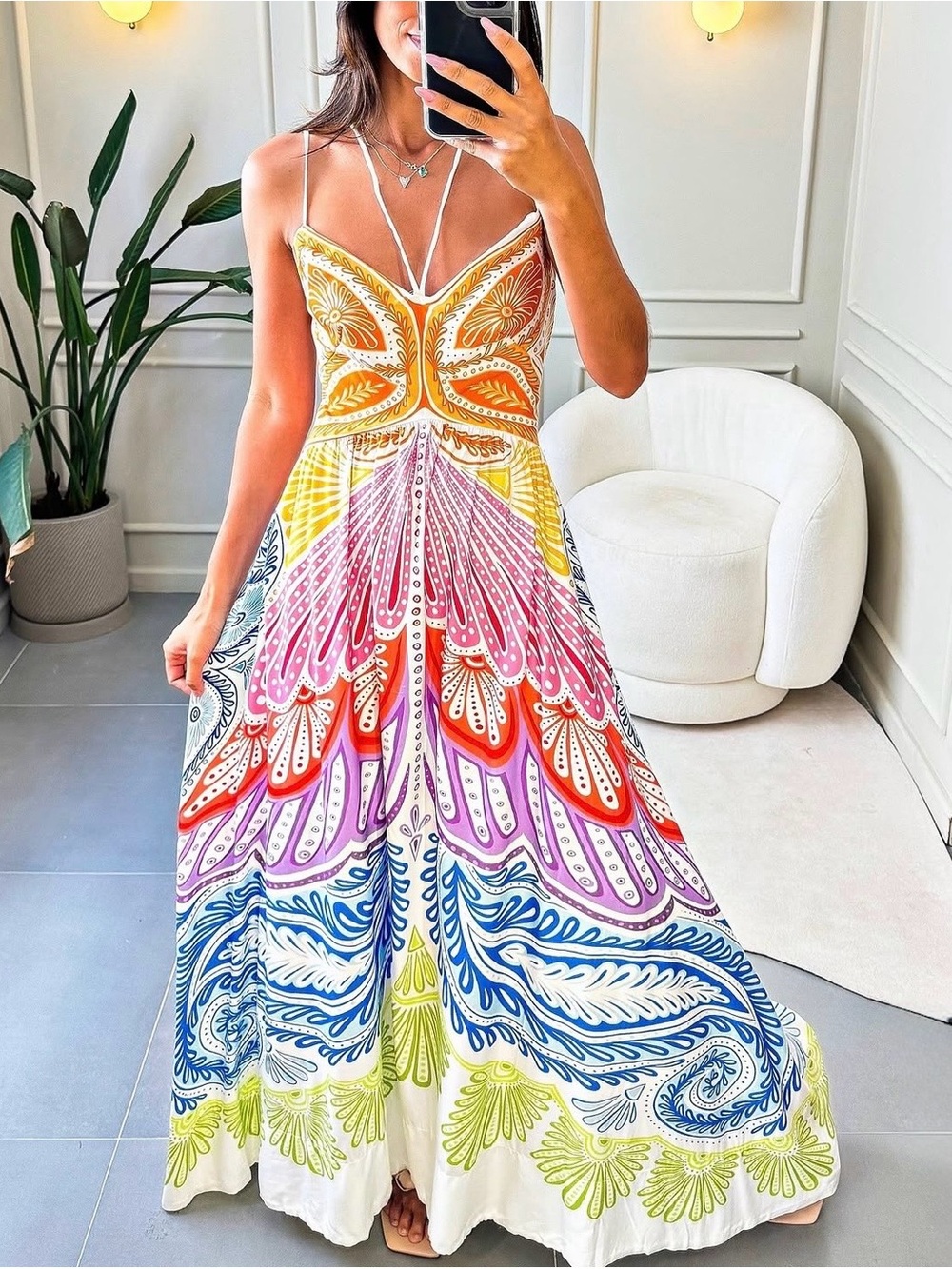 FARM Rio Multicolor Papilon Maxi Dress Size L